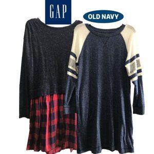 Two long-sleeve dresses; Old Navy & Gap; girls size L (10/12)
